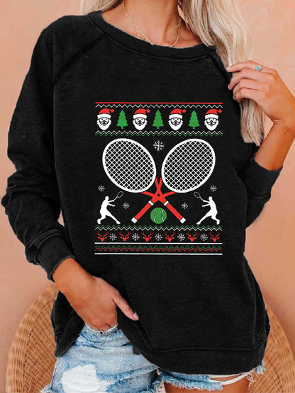 Women's Christmas Tennis Racket Printed Casual Sweatshirt
