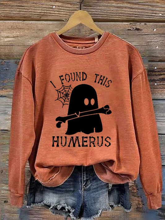 Women's Halloween I Found This Humerus Printed Round Neck Long Sleeve Sweatshirt