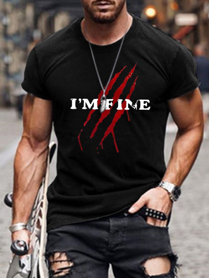 Men'S I'm Fine Bloody Halloween Print Casual T-Shrit