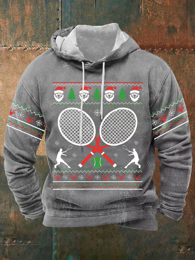 Men's Christmas Tennis Racket Print Hooded Sweatshirt