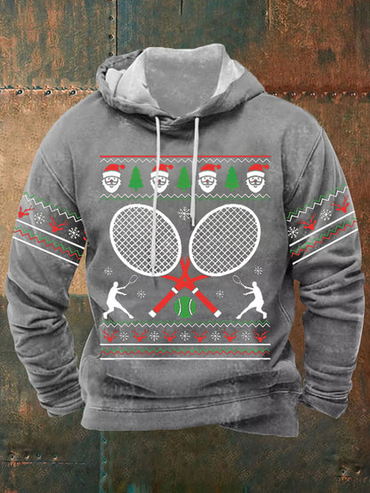 Men's Christmas Tennis Racket Print Hooded Sweatshirt