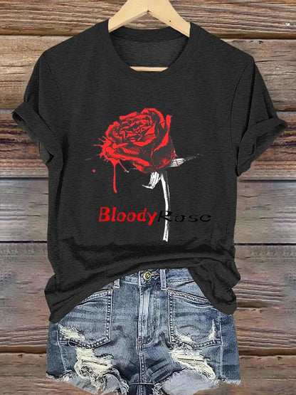 Women's Bloody Rose Print Casual T-Shirt