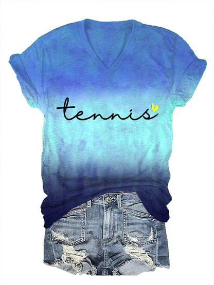 Women's Tennis Mom Tennis Lover Print V-Neck T-Shirt