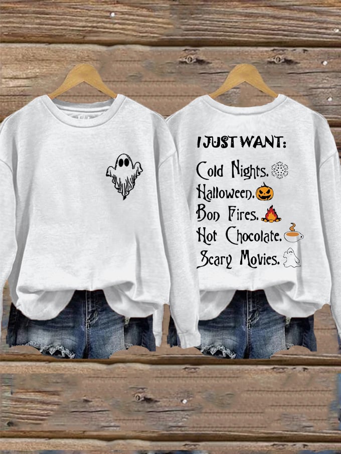 Women's Halloween I Just Want To Cuddle And Watch Horro Movies Printed Sweatshirt