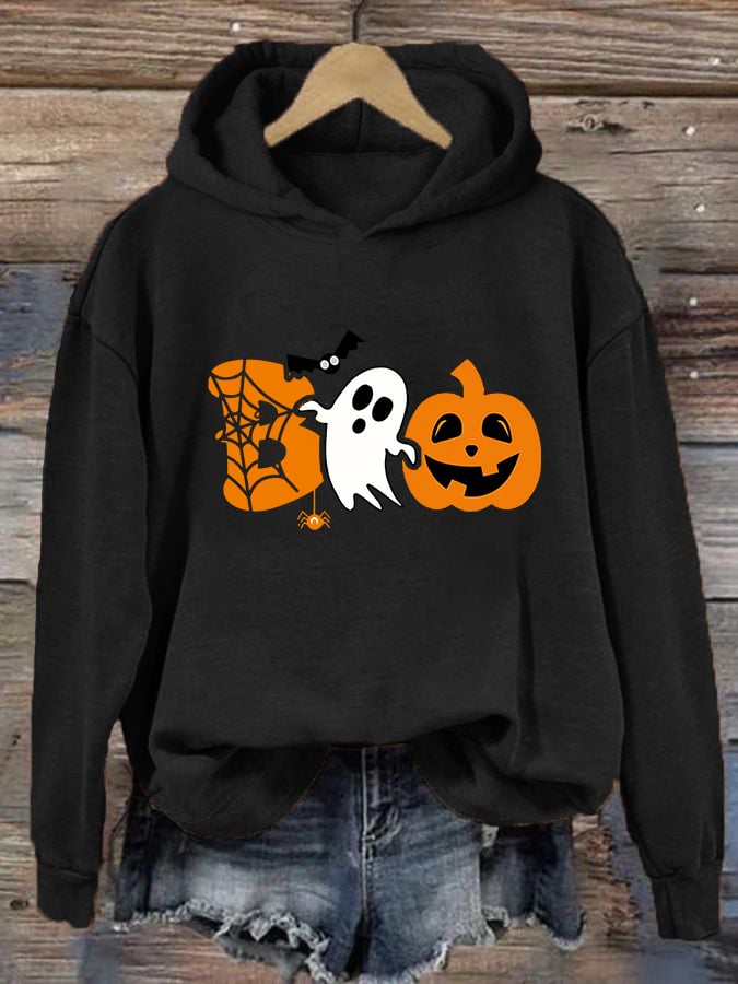 Women's Halloween Spooky Spider Boo Casual Hoodie