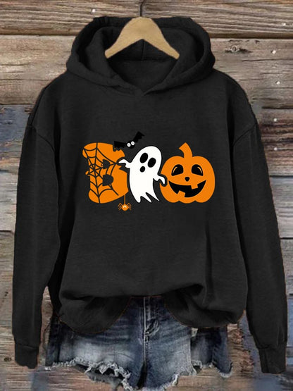 Women's Halloween Spooky Spider Boo Casual Hoodie