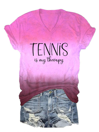 Women's Tennis Is My Therapy Print T-Shirt