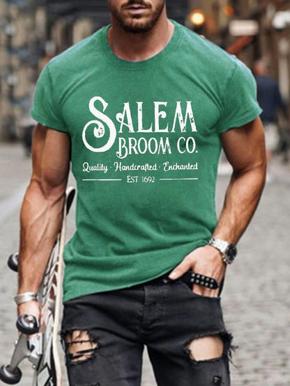 Men's Salem Broom Co Quality Handcrafted Enchanted Est 1692 Print T-Shirt