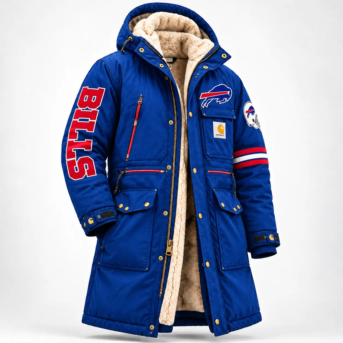 UNISEX BUFFALO BILLS SHERPA LINED WORKWEAR HOODED WINTER PARKA JACKET