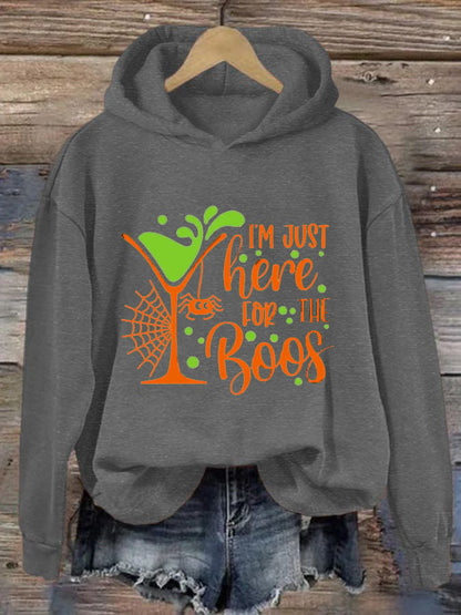 Women's Funny Halloween I’m Just Here for the Boos Printing Casual Hoodie