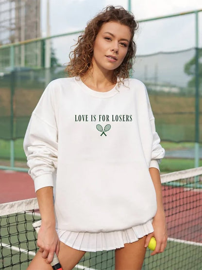 Women's Love Is For Losers Tennis Print Crewneck Sweatshirt
