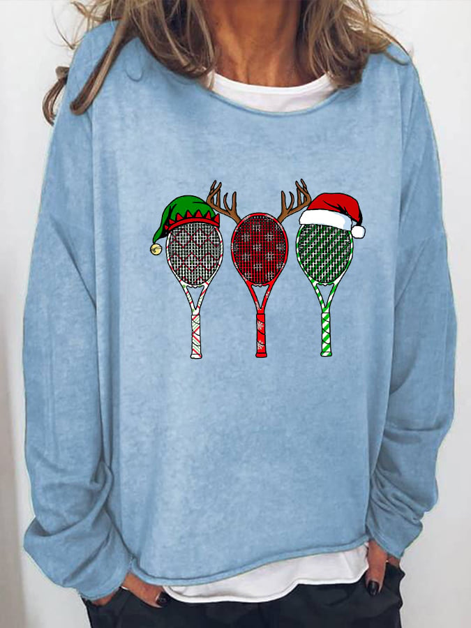 Women's Christmas Tennis Racket Print Long Sleeve Top