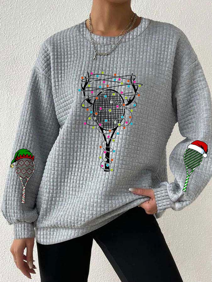 Women's Christmas Tennis Racket Print Waffle Sweatshirt