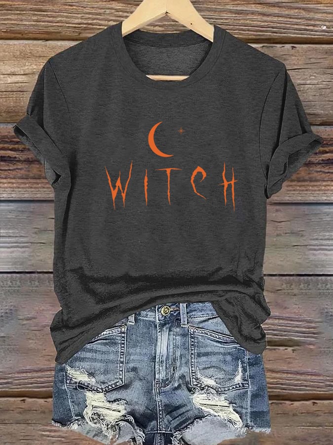 Women's Witch Print Casual T-Shirt