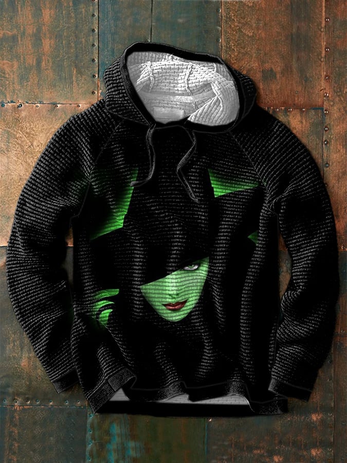 Men's Retro Witch Halloween Print Waffle Hoodie