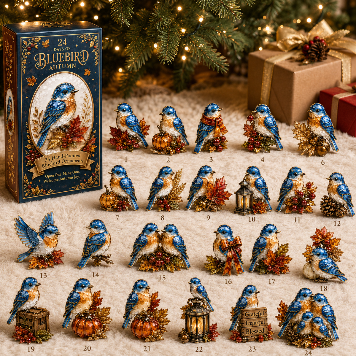 24-Day Bluebird Advent Calendar | Hand-Painted Ornament Countdown Gift