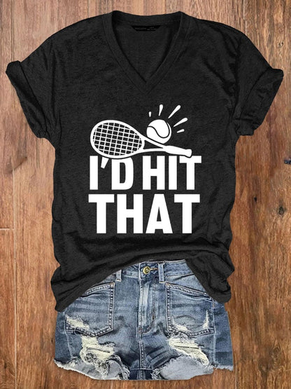 Women's Fun Tennis Printed Casual V-Neck T-Shirt