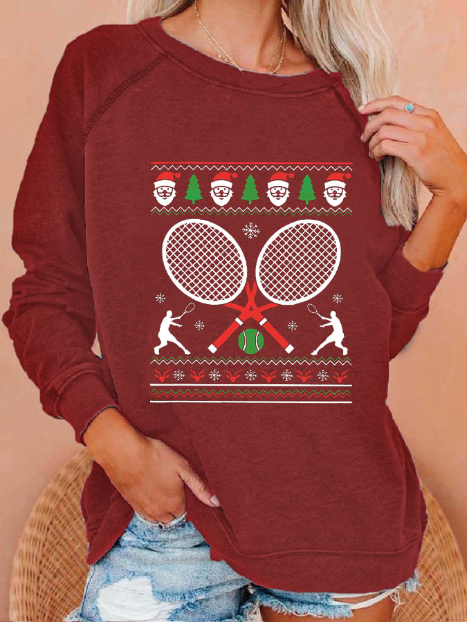 Women's Christmas Tennis Racket Printed Casual Sweatshirt