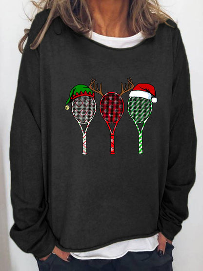 Women's Christmas Tennis Racket Print Long Sleeve Top