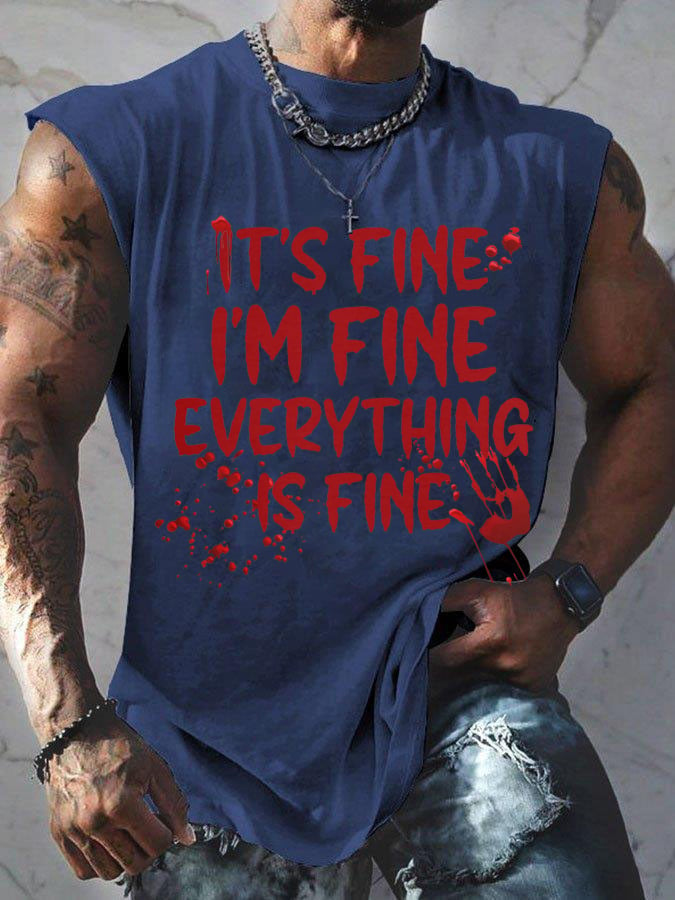 Men's Halloween I'm Fine Bloody Print Sleeveless Tank Top