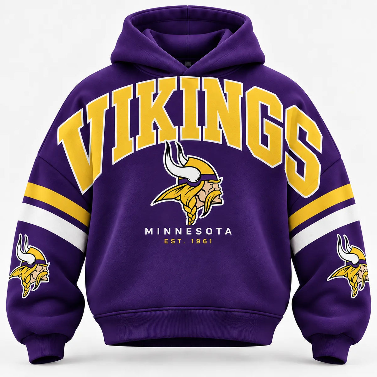 MINNESOTA VIKINGS AIRY CLOUD FEEL OVERSIZED FOOTBALL GRAPHIC HOODIE
