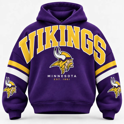 MINNESOTA VIKINGS AIRY CLOUD FEEL OVERSIZED FOOTBALL GRAPHIC HOODIE