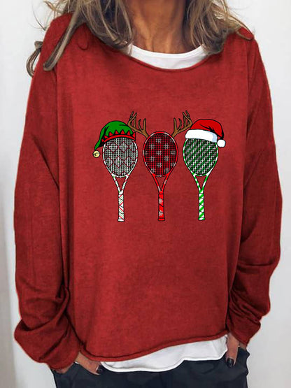 Women's Christmas Tennis Racket Print Long Sleeve Top