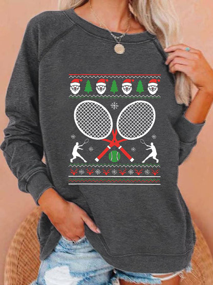 Women's Christmas Tennis Racket Printed Casual Sweatshirt