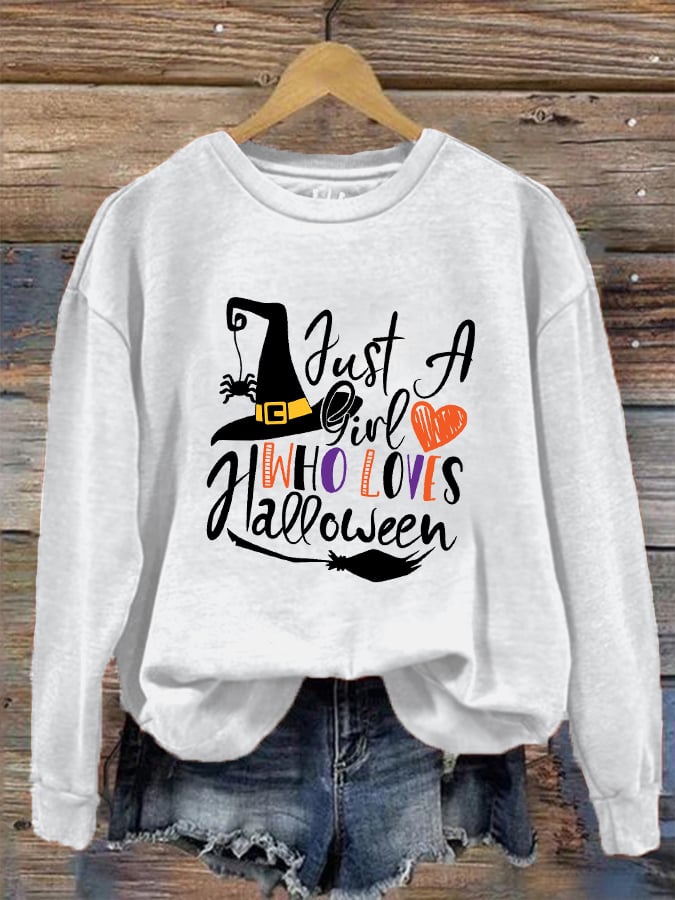 Women's "Just a Girl Who Loves Halloween" printed casual sweatshirt