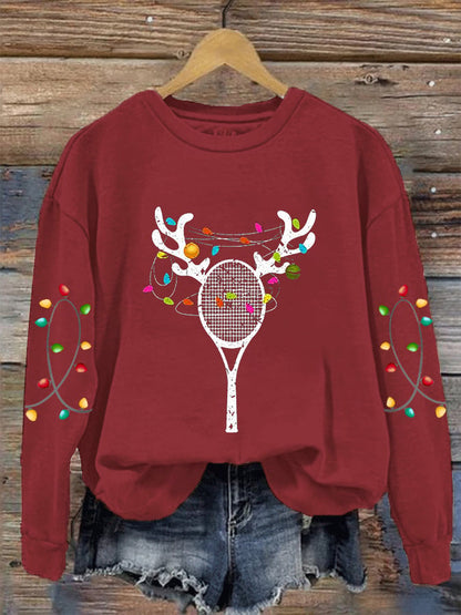 Women's Christmas Tennis Racket Printed Casual Sweatshirt