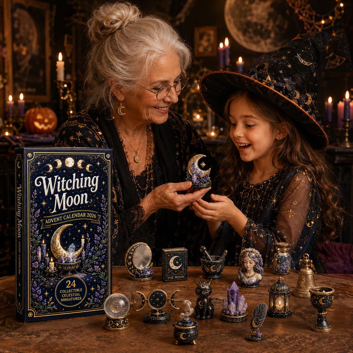 Witching Moon Advent Calendar 2026 – 24 Days of Celestial Miniatures, Mystical Moon Collectibles & Magical Gifts for Witchy Decor Lovers