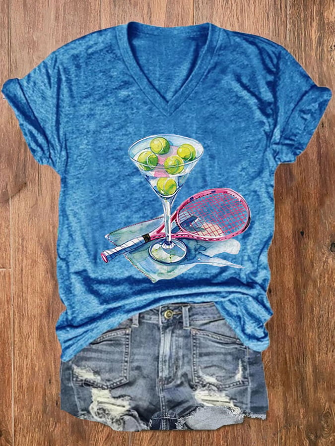 Women's Funny Tennis Tennis Lover Print V-Neck T-Shirt