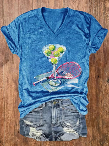 Women's Funny Tennis Tennis Lover Print V-Neck T-Shirt