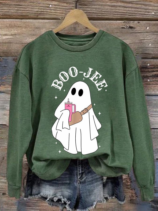 Women's Halloween Boo Jee Cute Ghost Print Casual Sweatshirt