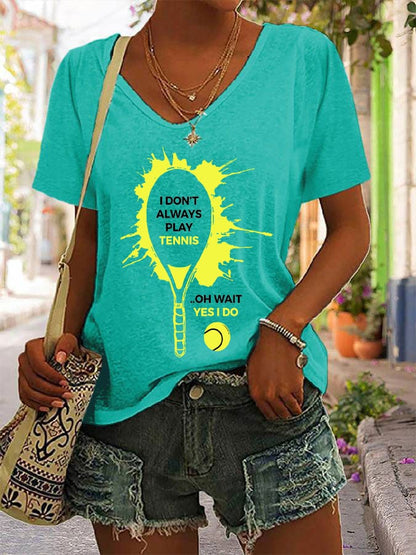 Women's Tennis Print V-Neck T-Shirt