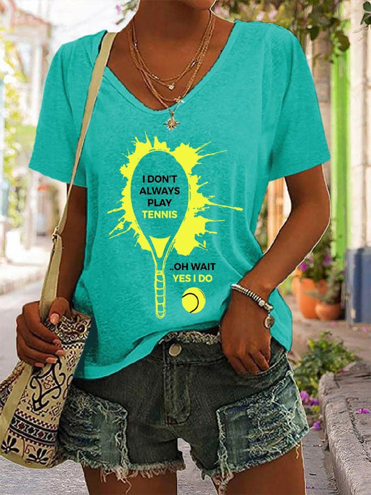Women's Tennis Print V-Neck T-Shirt