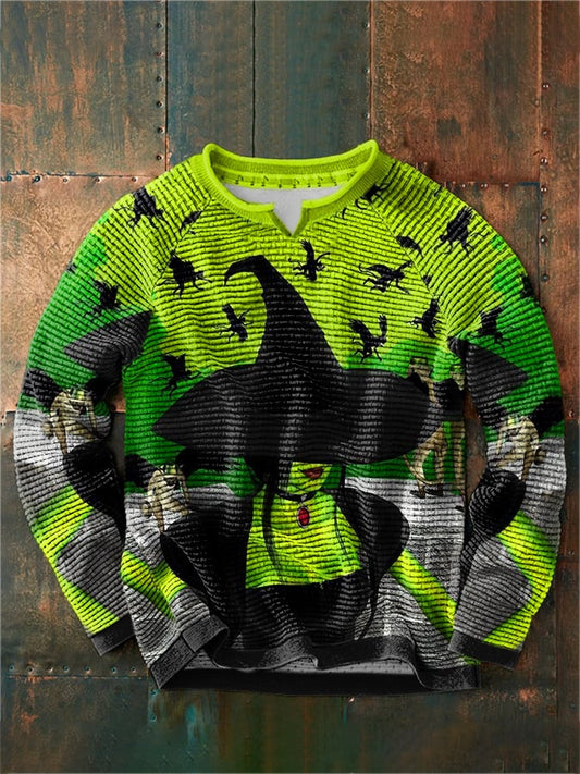 Men's Vintage Witch Halloween Print Waffle Sweatshirt