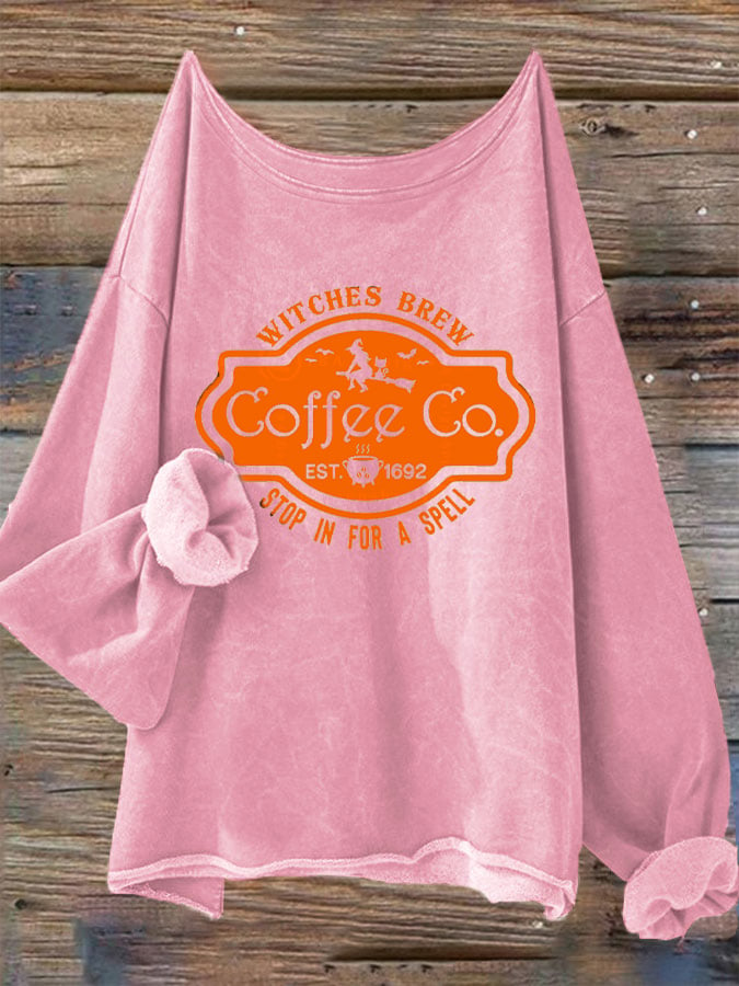 Women's Halloween Witches Brew Coffee Co. Casual Long-Sleeve T-Shirt