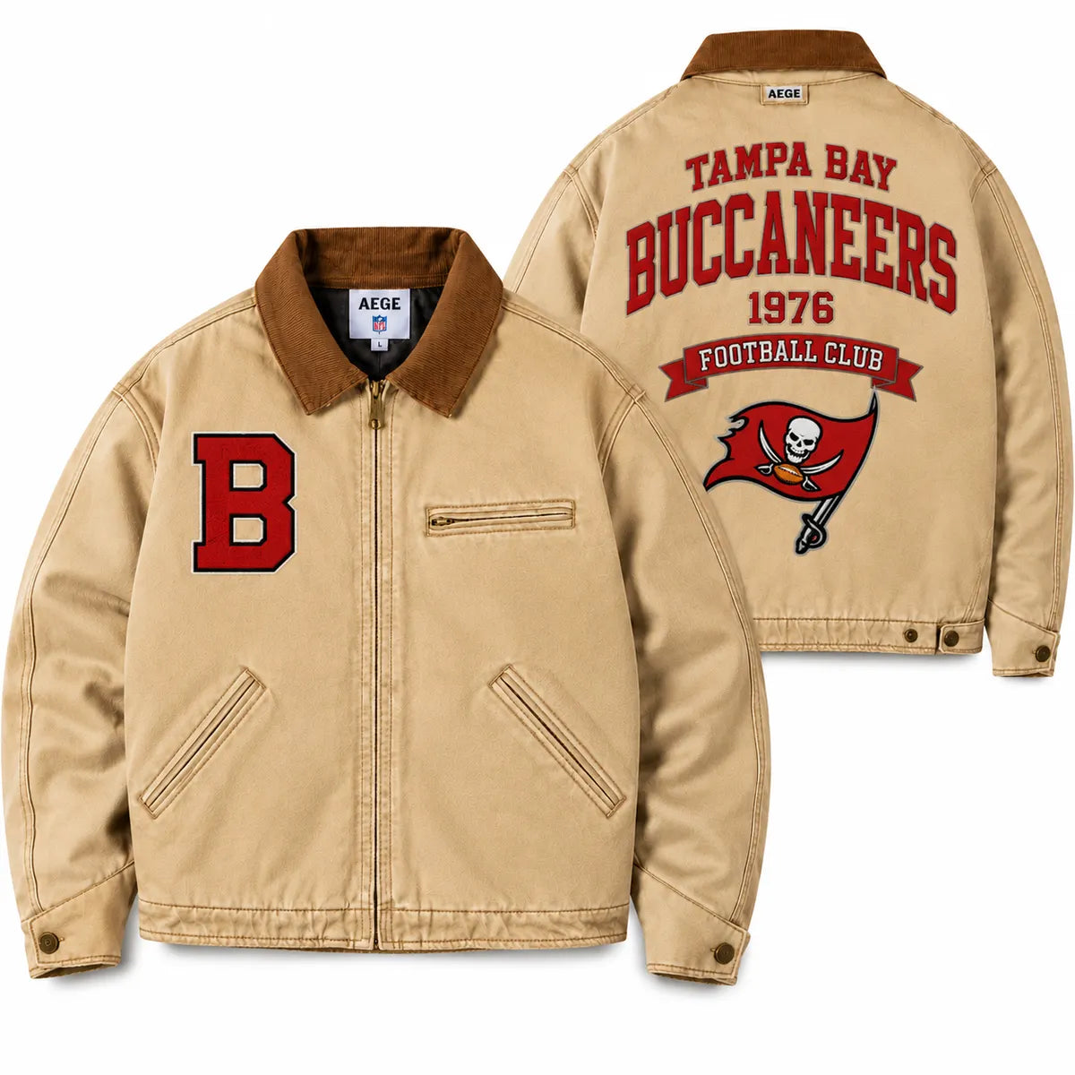 UNISEX TAMPA BAY BUCCANEERS VINTAGE TAN CANVAS WORKWEAR JACKET | AEGE