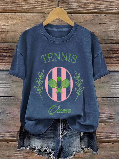 Women's Tennis Queen Printed Round-Neck Casual T-Shirt