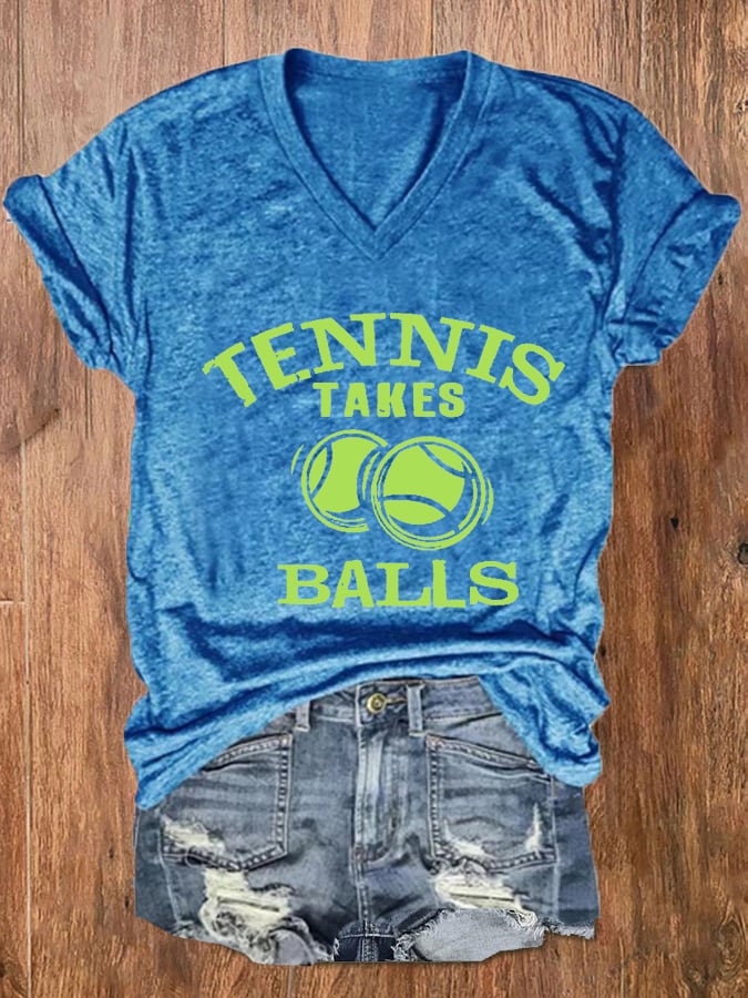 Women's Funny Tennis Tennis Takes Balls Printed Casual Tee