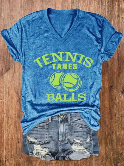 Women's Funny Tennis Tennis Takes Balls Printed Casual Tee