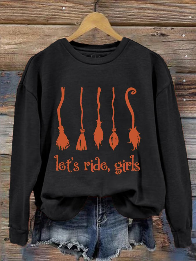 Women's Halloween Salem Witch Broom Let's Ride, Girls Casual Sweatshirt