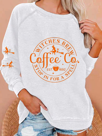 Women's Halloween Funny Coffee Co Witches Brew Printed Sweatshirt