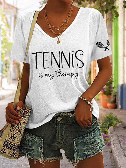 Women's Tennis Is My Therapy Print T-shirt