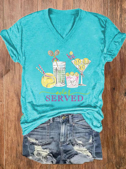 Women's Funny Tennis Tennis Drinks  Print V-Neck T-Shirt