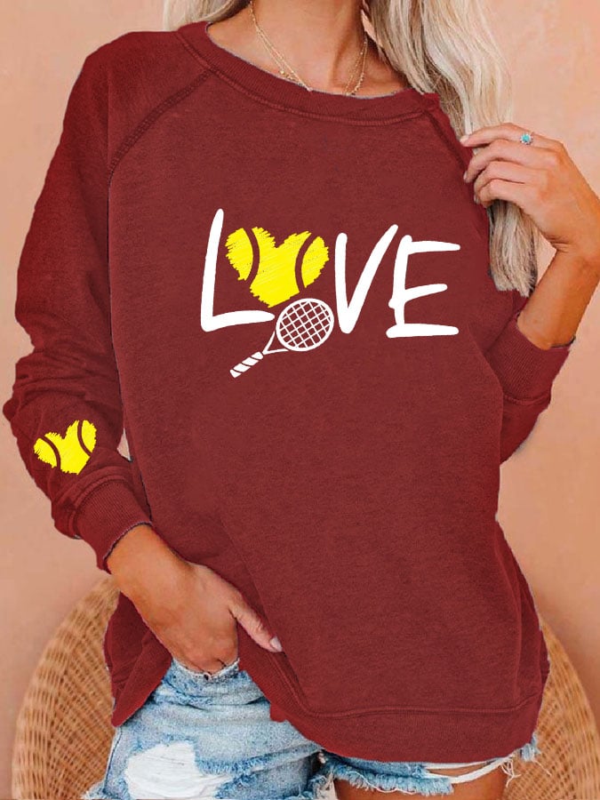 women's love tennis printed sweatshirt