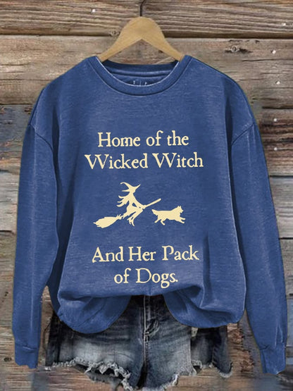 Retro Home Of The Wicked Witch And Her Pack Of Dogs Print Sweatshirt