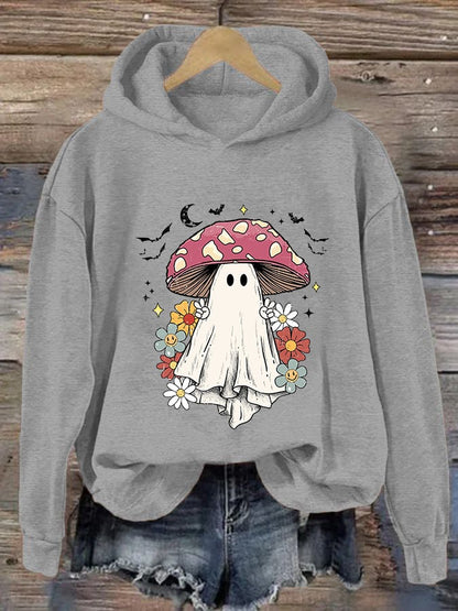 Women's Ghost Mushroom Floral Print Casual Hoodie