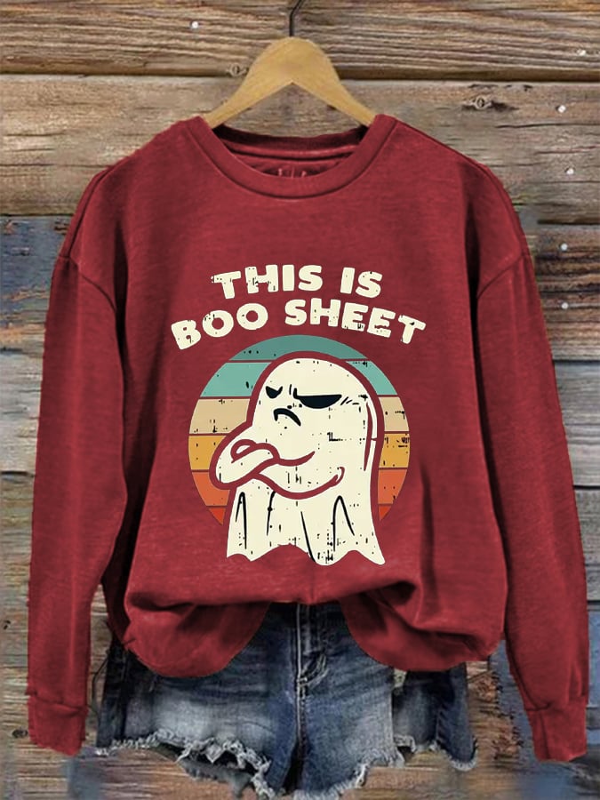 Women's Halloween This Is Boo Sheet Funny Ghost Print Casual Sweatshirt